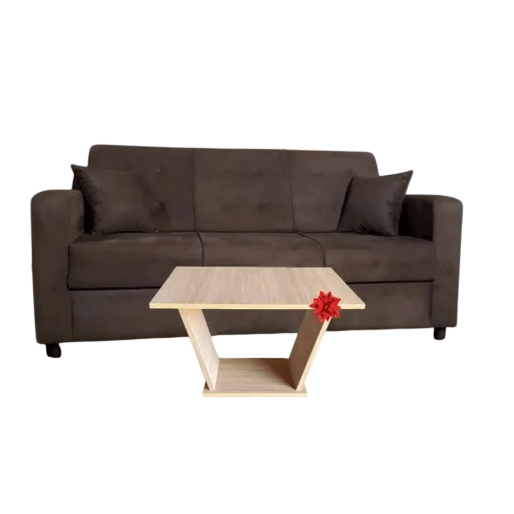SOFA UNANIME ITA DE 3 LUGARES MARRÓN C/ ALMOHADITAS Y MESITA DE REGALO- UNANIME