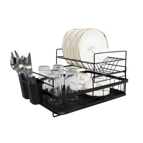 ESCURRIDOR DE VAJILLA DECOTEAM 2 NIVELES RECTANG. NEGRO